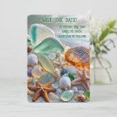 Invitation Sauvegarder la date de la plage Coquillages Verre (Debout devant)