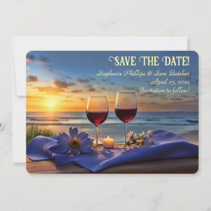Invitation Sauvegarder la date du vin sur la plage au coucher