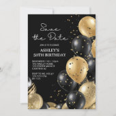 Invitation Sauvegarder la date Élégant Script Noir Anniversai (Devant)