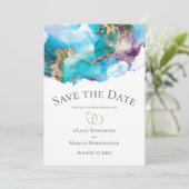 Invitation Sauvegarder la date Encre Abstraite Teal Améthyste (Debout devant)