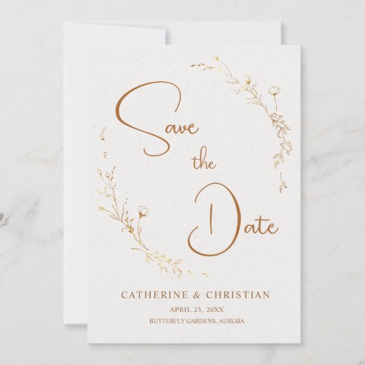 Invitation Sauvegarder la Date Fleurs de Contour Doré (Devant)