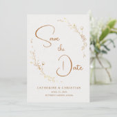 Invitation Sauvegarder la Date Fleurs de Contour Doré (Debout devant)