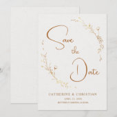 Invitation Sauvegarder la Date Fleurs de Contour Doré (Devant / Derrière)