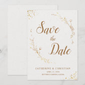 Invitation Sauvegarder la Date Fleurs de Contour Doré (Devant / Derrière)