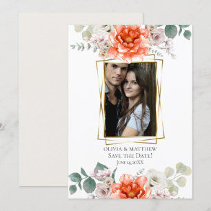 Invitation Sauvegarder la date Fleurs de pivoine corail int