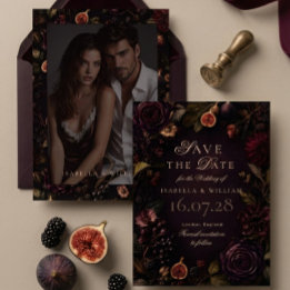 Invitation Sauvegarder la date Floral Bourgogne foncé humeur