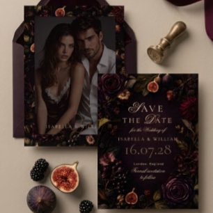 Invitation Sauvegarder la date Floral Bourgogne foncé humeur