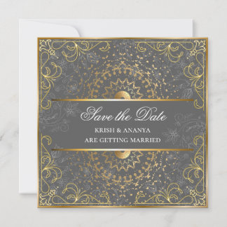 Invitation Sauvegarder la date, mariage gris et or éblouissan