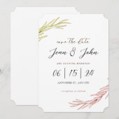 Invitation Sauvegarder La Date Mariage Pretty Leaf  (Devant / Derrière)