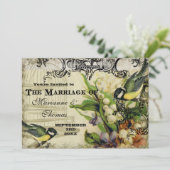 Invitation Sauvegarder la date, oiseau jaune, cage, spirale, (Debout devant)