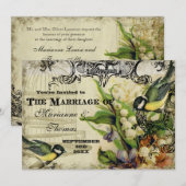 Invitation Sauvegarder la date, oiseau jaune, cage, spirale, (Devant / Derrière)