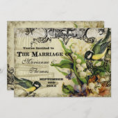 Invitation Sauvegarder la date, oiseau jaune, cage, tourbillo (Devant / Derrière)