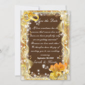 Invitation Sauvegarder la date orange or & marron fond aquare (Devant)