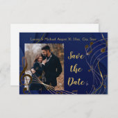 Invitation Sauvegarder la date Paillettes dorées Notes de mus (Devant / Derrière)