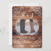 Invitation Sauvegarder la date Photo de mariage rustique en b (Devant)