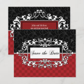 Invitation Sauvegarder la date Rouge et Noir Élégant Parchemi (Devant / Derrière)