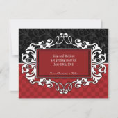 Invitation Sauvegarder la date Rouge et Noir Élégant Rouleau (Dos)