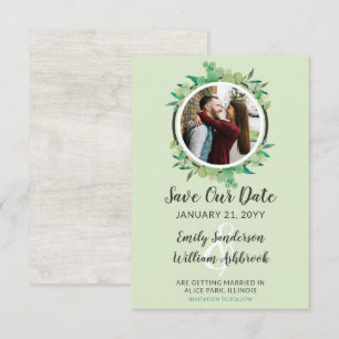 Invitation Sauvegarder la date Rustique Bois & Eucalyptus Bot