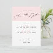 Invitation Sauvegarder la date typographie moderne rose et bl (Debout devant)