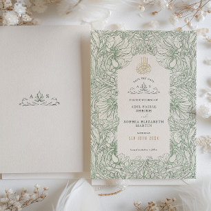 Invitation Sauvegarder la date Vert sauge Musulman Islamique 