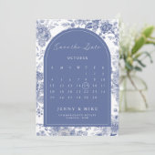 Invitation Sauvegarder la toile de date Jardin bleu français (Debout devant)