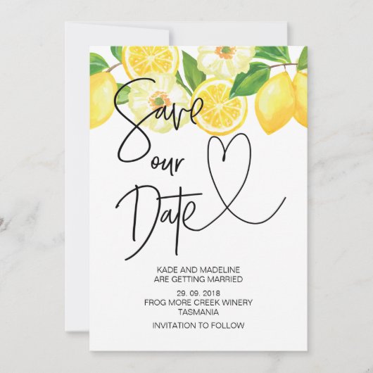 Invitation Sauvegardez notre date Mariage été citron (Devant)