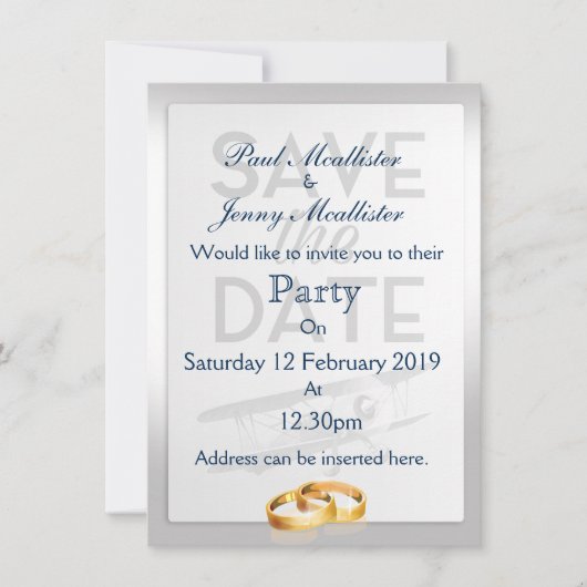 Invitation Sauver la date avion vintage (Devant)