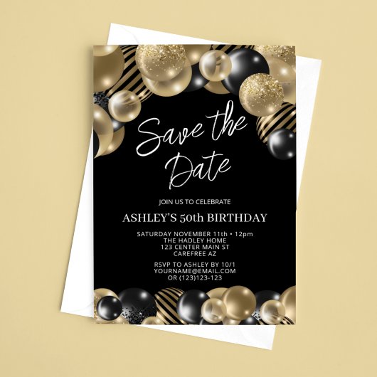 Invitation Sauver la date Black Gold 50e anniversaire