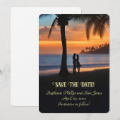 Invitation Sauver la Date Couple Romantique de Plage Tropical (Devant / Derrière)