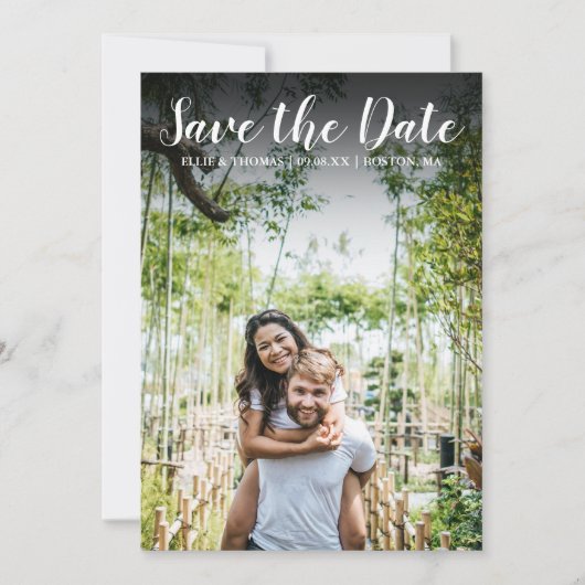 Invitation Sauver la date de mariage moderne simple script ph (Devant)