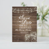 Invitation Sauver la date Élégant Rustique Mason Jar Lumières (Debout devant)