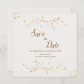 Invitation Sauver la date fleurs de contour doré carré (Devant / Derrière)