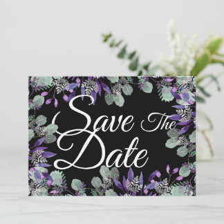 Invitation Sauver la date florale fleur violette lettre blanc