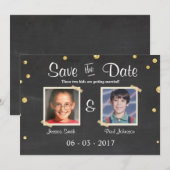 Invitation Sauver la date Mariage Ardoise Rustique Or Noir (Devant / Derrière)