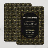 Invitation Sauver la date | Or noir Roaring 20s Art Déco (Devant / Derrière)