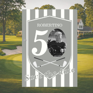 Invitation Sauver la date Photo vintage golfeur 50e anniversa