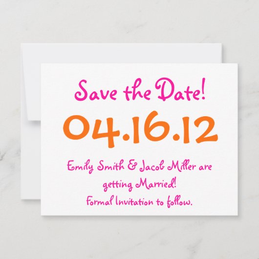 Invitation Sauver la date rose et orange (Devant)