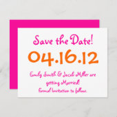 Invitation Sauver la date rose et orange (Devant / Derrière)