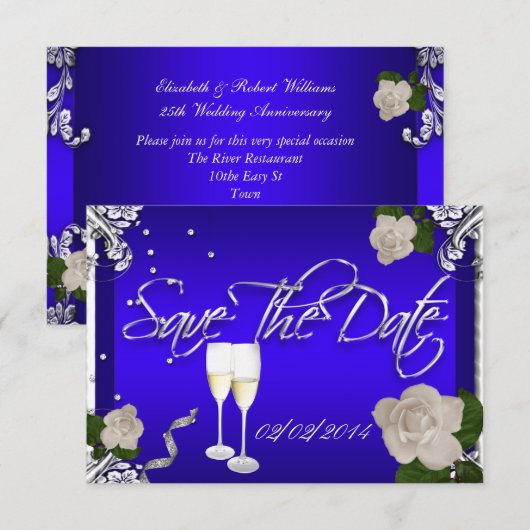 Invitation Sauver la date Royal Blue Anniversaire de mariage (Devant / Derrière)