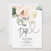Invitation Sauver notre date Fleurs roses blush Mariage (Devant)