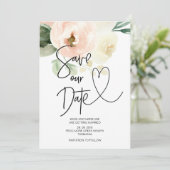 Invitation Sauver notre date Fleurs roses blush Mariage (Debout devant)