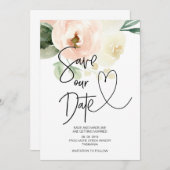 Invitation Sauver notre date Fleurs roses blush Mariage (Devant / Derrière)