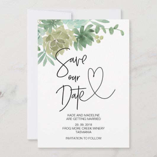 Invitation Sauver Notre Date Mariage Succulente Verte (Devant)