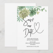 Invitation Sauver Notre Date Mariage Succulente Verte (Devant / Derrière)