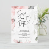 Invitation Sauver Notre Date Rose Floral Élégant Mariage (Debout devant)