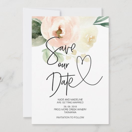 Invitation Sauver notre date Rose Floral Mariage (Devant)