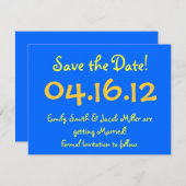 Invitation Sauvez la date bleu et jaune (Devant / Derrière)