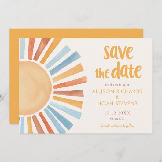 Invitation Sauvez la date boho bohemian soleil (Devant / Derrière)