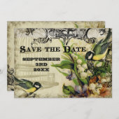 Invitation Sauvez la date, Chanson Jaune Oiseau Cage Swirl Fl (Devant / Derrière)