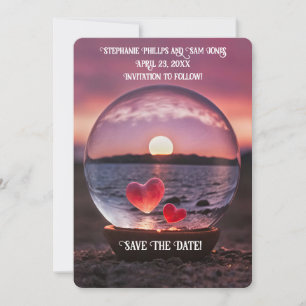 Invitation Sauvez la Date Cœurs sur la Plage Joli